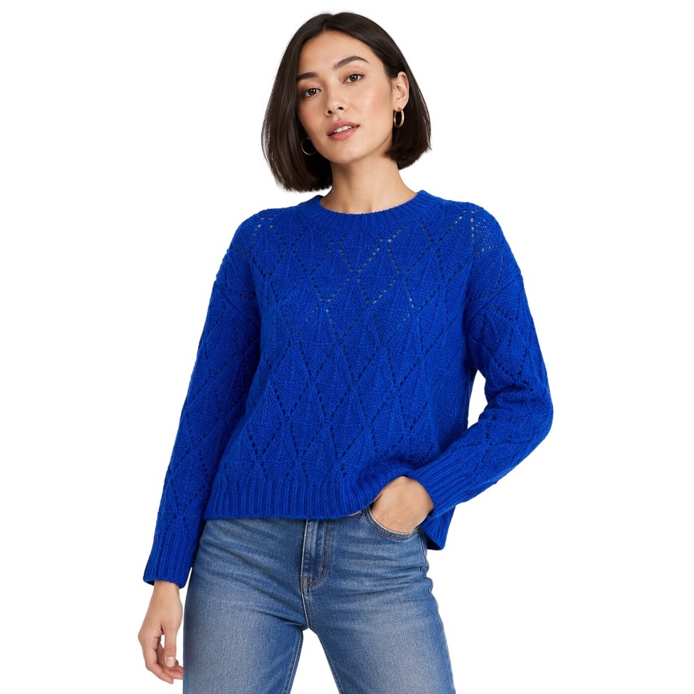 Anthropologie Sleeping on Snow Mohair Sweater Blue Open Knit Coastal Preppy XS